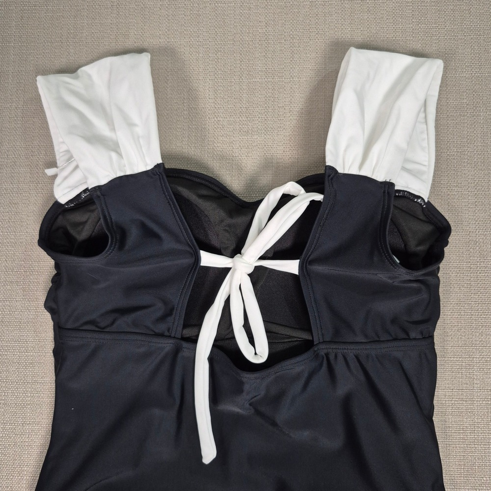 B2prity Womens One Piece Swimsuit Tummy Control Black White Ruched Medium - Picture 8 of 9